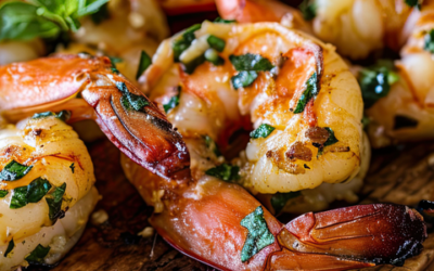 Tigerrejer på grill med citronolie og krydderdip